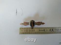 ANCIENNE BROCHE ARGENT MASSIF VERMEIL PERLES FINES OEIL DE TIGRE XIXe EMPIRE