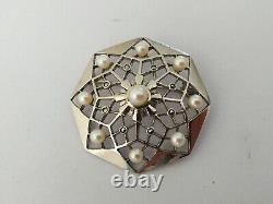 ANCIENNE BROCHE ART DÉCO ARGENT MASSIF PERLES DE CULTURE marcassites 1930 étoile