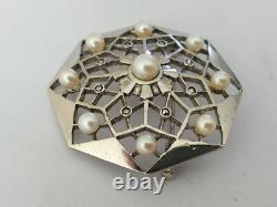 ANCIENNE BROCHE ART DÉCO ARGENT MASSIF PERLES DE CULTURE marcassites 1930 étoile