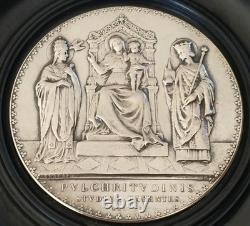 ANCIENNE GRANDE MÉDAILLE RELIGIEUSE DROPSY ARGENT MASSIF EN CADRE XIXe sterling
