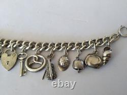 ANCIEN BRACELET A BRELOQUES ARGENT MASSIF 15 PENDENTIFS sterling charms 800
