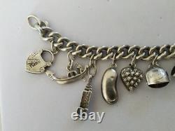 ANCIEN BRACELET A BRELOQUES ARGENT MASSIF 15 PENDENTIFS sterling charms 800