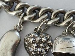 ANCIEN BRACELET A BRELOQUES ARGENT MASSIF 15 PENDENTIFS sterling charms 800