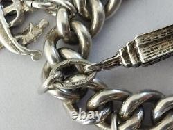 ANCIEN BRACELET A BRELOQUES ARGENT MASSIF 15 PENDENTIFS sterling charms 800