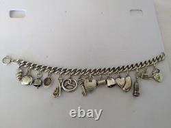 ANCIEN BRACELET A BRELOQUES ARGENT MASSIF 15 PENDENTIFS sterling charms 800