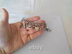 ANCIEN BRACELET A BRELOQUES ARGENT MASSIF 15 PENDENTIFS sterling charms 800