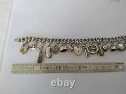 ANCIEN BRACELET A BRELOQUES ARGENT MASSIF 15 PENDENTIFS sterling charms 800