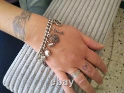 ANCIEN BRACELET A BRELOQUES ARGENT MASSIF 15 PENDENTIFS sterling charms 800