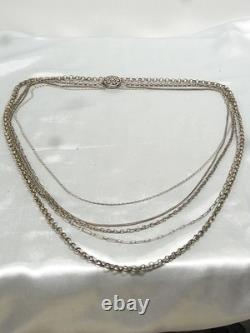 ANCIEN COLLIER 5 RANGS CHAINE METAL ARGENTE ARGENT 103 gr JEWEL SILVER