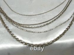 ANCIEN COLLIER 5 RANGS CHAINE METAL ARGENTE ARGENT 103 gr JEWEL SILVER