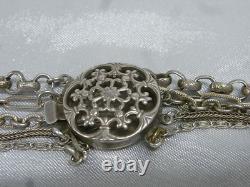 ANCIEN COLLIER 5 RANGS CHAINE METAL ARGENTE ARGENT 103 gr JEWEL SILVER
