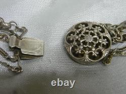 ANCIEN COLLIER 5 RANGS CHAINE METAL ARGENTE ARGENT 103 gr JEWEL SILVER