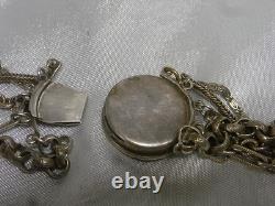 ANCIEN COLLIER 5 RANGS CHAINE METAL ARGENTE ARGENT 103 gr JEWEL SILVER
