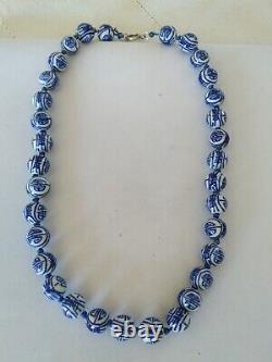 ANCIEN COLLIER BOULES PORCELAINE DE CHINE FERMOIR ARGENT MASSIF Chinese necklace