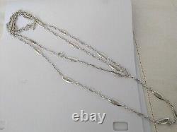 ANCIEN COLLIER SAUTOIR 1900 ART NOUVEAU ARGENT MASSIF 1,40m mailles ouvragrées