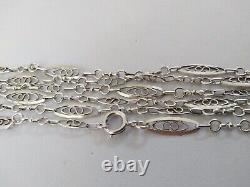 ANCIEN COLLIER SAUTOIR 1900 ART NOUVEAU ARGENT MASSIF 1,40m mailles ouvragrées