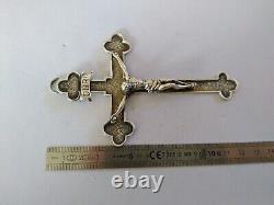 ANCIEN CRUCIFIX GRANDE CROIX ARGENT MASSIF XIXe