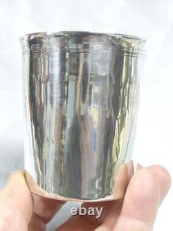ANCIEN GRAND GOBELET VERRE TIMBALE ARGENT MASSIF SILVER GLASS 108,84 grs daté 61