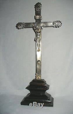 ANCIEN Grand Crucifix En Argent Massif Christ En Croix Poinçon Tête De Vieillard