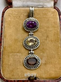 ANCIEN Imposant PENDENTIF ARGENT MASSIF TOPAZE AMETHYSTE CITRINE CREATEUR