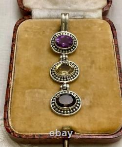ANCIEN Imposant PENDENTIF ARGENT MASSIF TOPAZE AMETHYSTE CITRINE CREATEUR