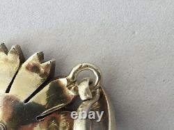 ANCIEN PENDENTIF ARGENT MASSIF PAVAGE DE TURQUOISES ET PERLES FINES XIXe fleur