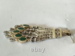 ANCIEN PENDENTIF ART DÉCO OR 18K ARGENT MASSIF ÉMERAUDE DIAMANT chandelier 1930