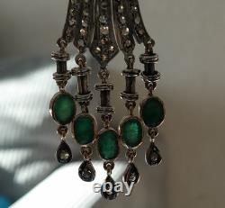 ANCIEN PENDENTIF ART DÉCO OR 18K ARGENT MASSIF ÉMERAUDE DIAMANT chandelier 1930