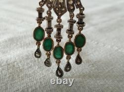 ANCIEN PENDENTIF ART DÉCO OR 18K ARGENT MASSIF ÉMERAUDE DIAMANT chandelier 1930