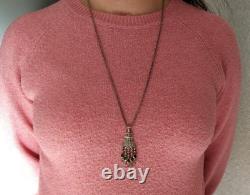 ANCIEN PENDENTIF ART DÉCO OR 18K ARGENT MASSIF ÉMERAUDE DIAMANT chandelier 1930