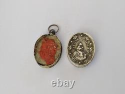 ANCIEN PENDENTIF RELIQUAIRE ARGENT MASSIF SAINTE GERMAINE XIXe GERMANA V