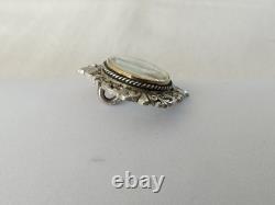 ANCIEN PENDENTIF XIXe ARGENT MASSIF OR MINIATURE PEINTE SOUS VERRE FLEUR DE LYS