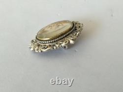 ANCIEN PENDENTIF XIXe ARGENT MASSIF OR MINIATURE PEINTE SOUS VERRE FLEUR DE LYS