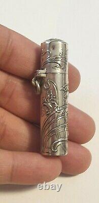 ANCIEN RARE FLACON A SELS DÉCOR ART NOUVEAU EN ARGENT MASSIF silver salt bottle