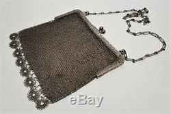 ANCIEN SAC MAIN PORTE MONNAIE MAILLE ENTIEREMENT ARGENT MASSIF 104 g / F