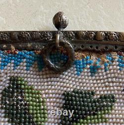 ANCIEN SAC MICRO PERLE MONTURE ARGENT MASSIF ÉPOQUE FIN 18eme DÉBUT 19eme EMPIRE