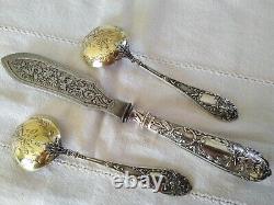 ANCIEN SERVICE ARGENT MASSIF EDOUARD ERNIE XIXe LOUIS XVI cuillères couteau