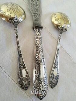 ANCIEN SERVICE ARGENT MASSIF EDOUARD ERNIE XIXe LOUIS XVI cuillères couteau
