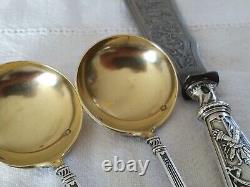 ANCIEN SERVICE ARGENT MASSIF EDOUARD ERNIE XIXe LOUIS XVI cuillères couteau