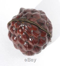 ARGENT Ancien nécessaire de couture miniature Noix Ciseaux walnut sewing case