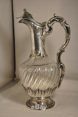 Aiguiere Ancienne Argent Massif Antique Cutted Cristal Solid Silver Decanter