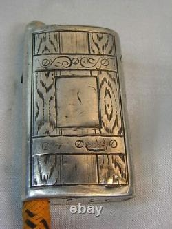 Amadou Ancien Briquet Pyrogène Argent Massif 84 Russe Daté 1888 Silver Lighter