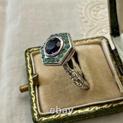 Améthyste, Opale, ARGENT MASSIF, Sublime ANCIENNE BAGUE, Ciselures