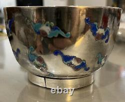 Ancien Bol Argent Massif Emaille Origine Chine Asie Bowl Chinese Silver Solid