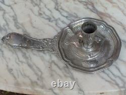 Ancien Bougeoir Royal Evêque Argent minerve poinçon rare 232g à Main, XIXème