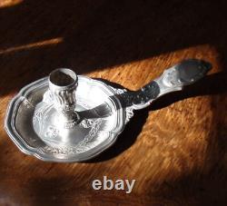 Ancien Bougeoir Royal Evêque Argent minerve poinçon rare 232g à Main, XIXème