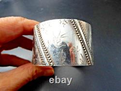 Ancien Bracelet 19e Angleterre Victorien argent décor d'oiseaux poignée 17 cm