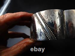 Ancien Bracelet 19e Angleterre Victorien argent décor d'oiseaux poignée 17 cm