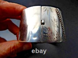 Ancien Bracelet 19e Angleterre Victorien argent décor d'oiseaux poignée 17 cm