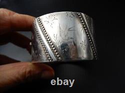 Ancien Bracelet 19e Angleterre Victorien argent décor d'oiseaux poignée 17 cm